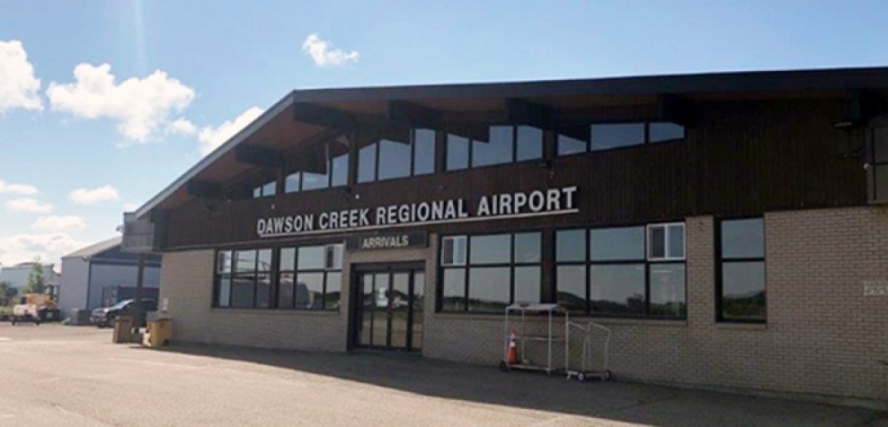 A closeup exterior photo of Dawson Creek Regional Airport.